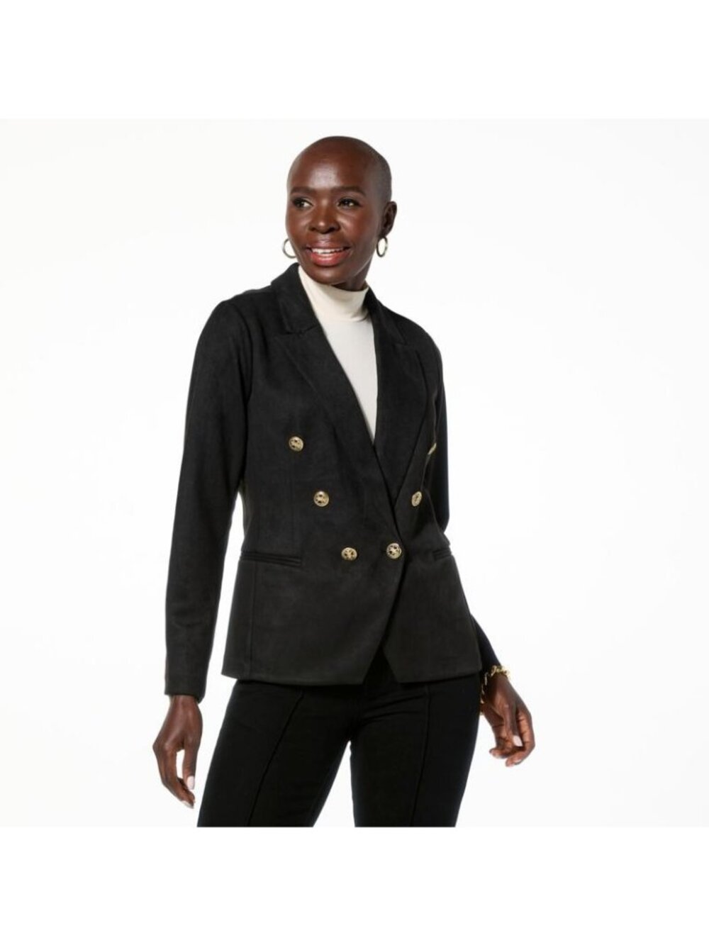 IMAN Blazer Jacket XL Global Chic Luxe Faux Suede Double Breasted Corporate Chic